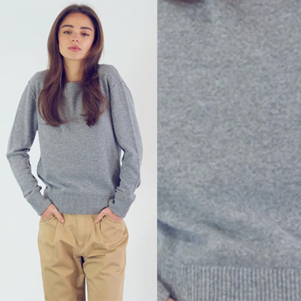 NWT Kathryn McCarron Benny Medium-Weight 100% Cashmere Grey Crew Neck Sweater